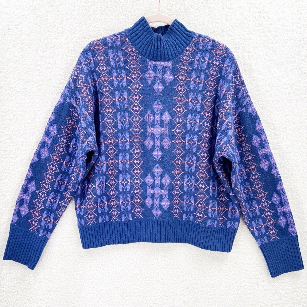 Lane Bryant Geo Print Classic Long Sleeve Mock Neck Jacquard Pullover Sweater